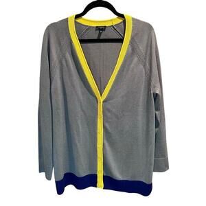 TALBOTS Color Block Long Cotton Blend Knit Cardigan XL P (‎ F-210)